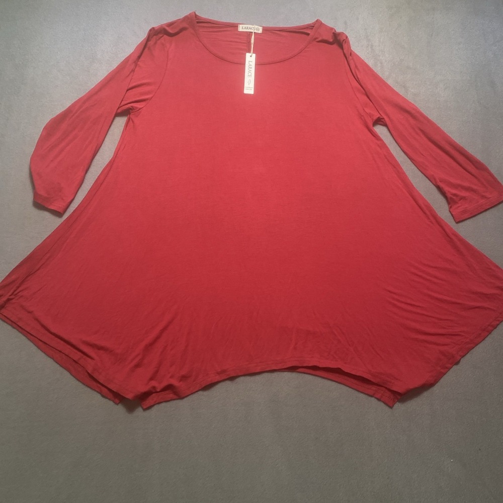 Larace NWT‎ Womens Red Long Sleeve Swing Tunic Top Flared Scoop Neck 1X